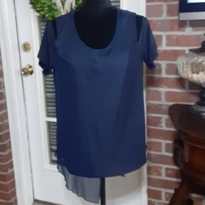 Adele & May navy blue cold shoulder stretch short sleeve top asymmetric XL New …